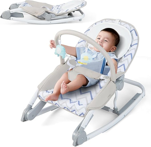 2-in-1 Sdraietta per Bambini, Sdraietta per Neonati Portatile con Schienale Regolabile a 3 Livelli, Sdraietta Pieghevole con Giocattoli, con Cintura di Sicurezza, per Bambini 0-6 Mesi (Grigio)