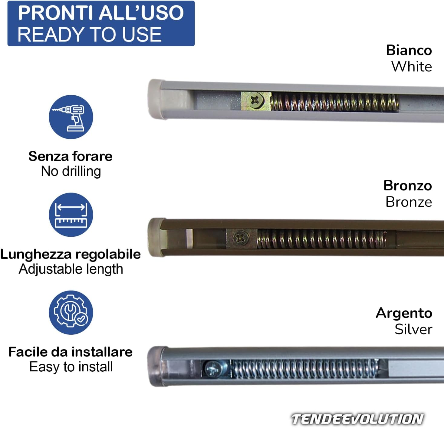 Bastoncino Tenda a Pressione Regolabile 56-90cm | Alluminio Bianco | Bacchetta a Molla Astina