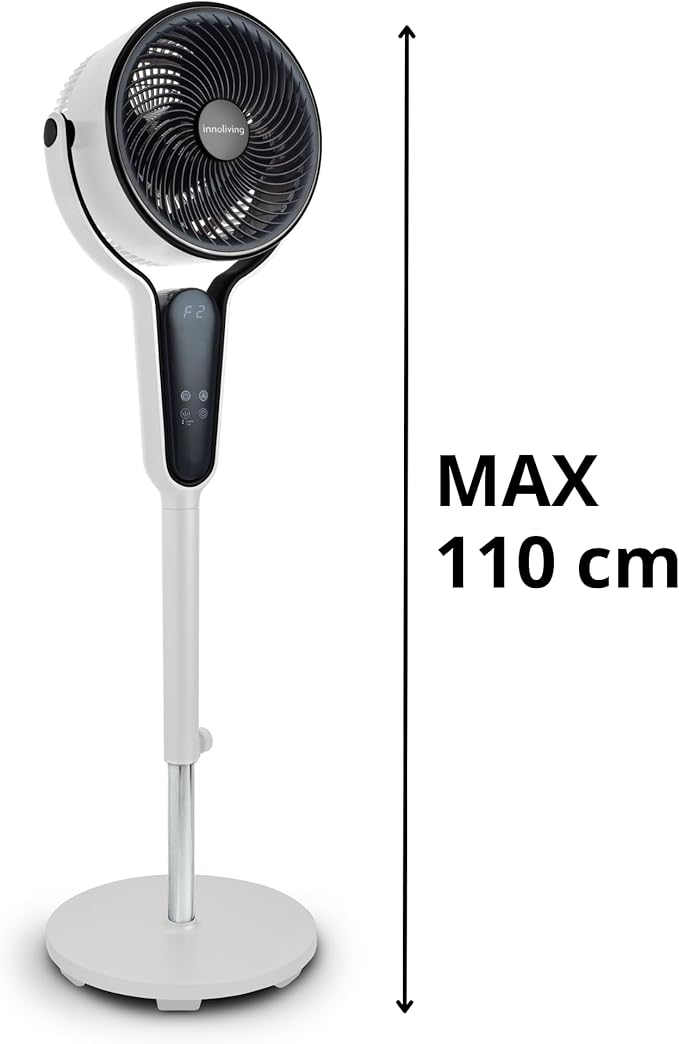 Innoliving Ventilatore a Piantana Digitale High Tech INN-534, Slim Design, Display Touch, Telecomando, Oscillazione 3D, Timer 12h, 3-12 Velocità, 50W, Ventilazione Potente fino a 5m