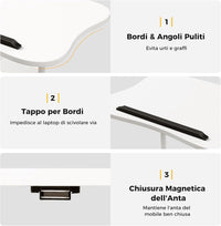 Scrivania Regolabile in Altezza con Ruote, Standing Desk Mobile con Piano Inclinabile e Scomparti, Scrivania per Laptop Ergonomica con Rotelle per Ufficio e Casa (Bianco)