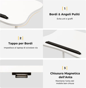Scrivania Regolabile in Altezza con Ruote, Standing Desk Mobile con Piano Inclinabile e Scomparti, Scrivania per Laptop Ergonomica con Rotelle per Ufficio e Casa (Bianco)
