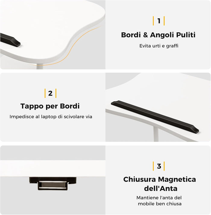 Scrivania Regolabile in Altezza con Ruote, Standing Desk Mobile con Piano Inclinabile e Scomparti, Scrivania per Laptop Ergonomica con Rotelle per Ufficio e Casa (Bianco)