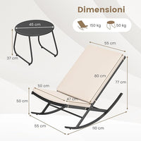 Set 3 Pezzi Sedie a Dondolo, Sedie in Rattan PE con Tavolino in Metallo e Cuscini Spessi, Set di Mobili da Giardino per Balcone e Bordo Piscina