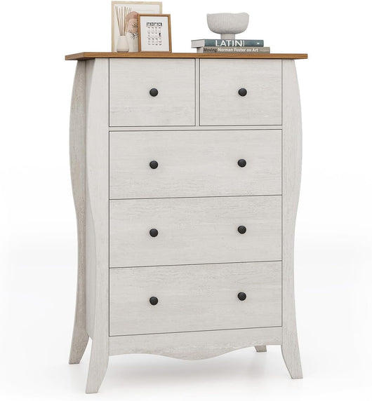 Cassettiera a 5 Cassetti in Tessuto, Cassettiera per Camera da Letto in Legno Rustico, Cassettiera Cameretta Salvaspazio per Soggiorno, Corridoio, Cucina, 67,5 x 38,5 x 97 cm (Grigio)