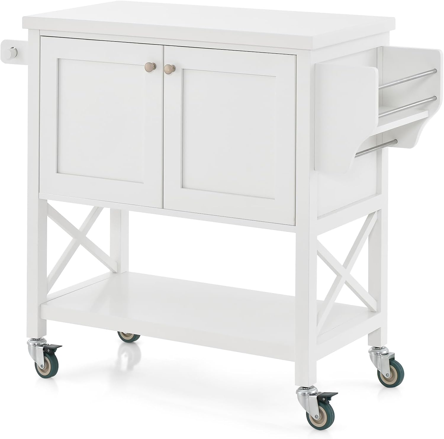 Carrello da Cucina con Armadietto Portaoggetti, Isola da Cucina Carrello Rotante con Porta Asciugamani e Porta Spezie, Piano in Legno, Tavolo Mobile per Cucina Bar