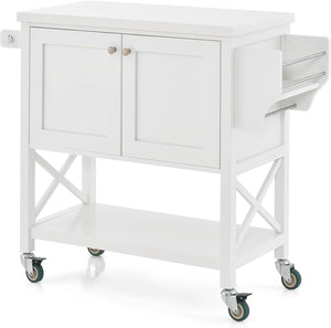 Carrello da Cucina con Armadietto Portaoggetti, Isola da Cucina Carrello Rotante con Porta Asciugamani e Porta Spezie, Piano in Legno, Tavolo Mobile per Cucina Bar