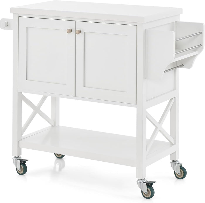Carrello da Cucina con Armadietto Portaoggetti, Isola da Cucina Carrello Rotante con Porta Asciugamani e Porta Spezie, Piano in Legno, Tavolo Mobile per Cucina Bar
