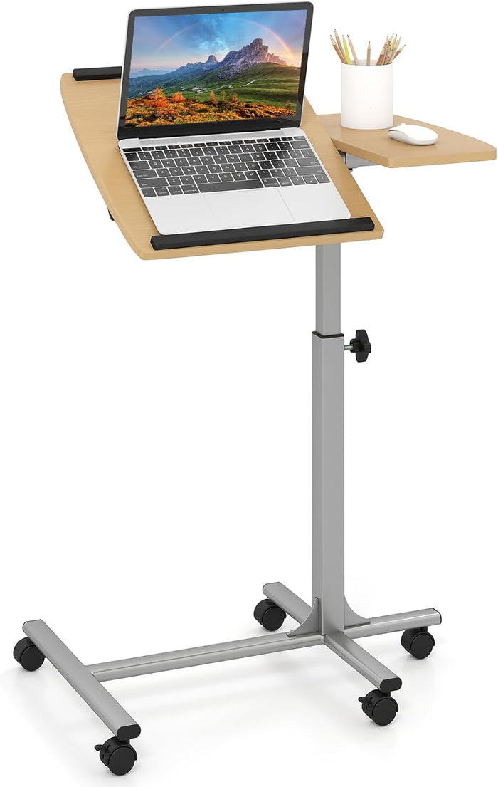 Tavolino Regolabile in Altezza, Tavolino da Computer per Letto e Divano, Tavolo Servitore Porta PC con Ruote