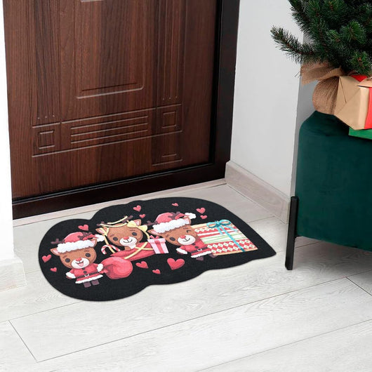 Zerbino Natalizio Moderno Sagomato Gomma Sostenibile 40x70 Cm Natale Ingresso Antiscivolo Dis.C