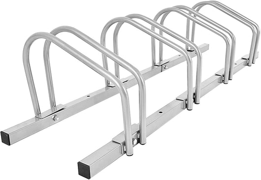 Rastrelliera per Biciclette, Portabiciclette Parcheggio Organizzatore per 4/5/6 Bici, Parcheggio per Biciclette, Telaio d'Acciaio (Argento, 4 Bici)