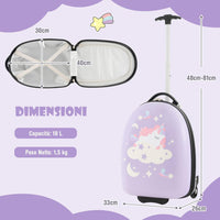 Valigia per Bambini da 16" con Ruote, Valigia Rigida con Manico Telescopico in Alluminio, Regalo per Bambini, 33 x 26 x 81cm (Rosa)