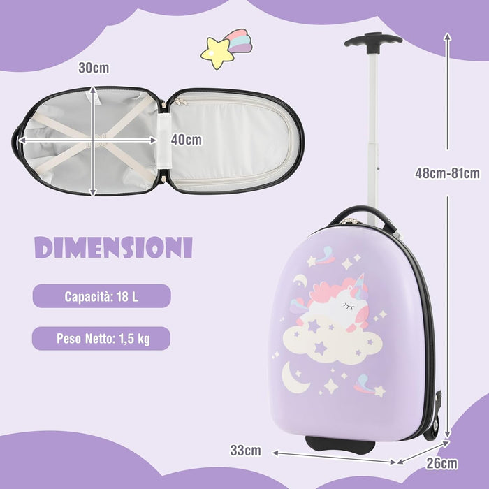 Valigia per Bambini da 16" con Ruote, Valigia Rigida con Manico Telescopico in Alluminio, Regalo per Bambini, 33 x 26 x 81cm (Rosa)