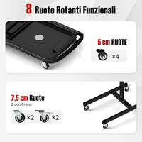 Vassoio Organizer per Attrezzi 2-in-1 con 4 Ruote, Carrello Porta Attrezzi Regolabile in Altezza con Vassoio, Carrello per Attrezzi da Meccanico Portatile per Garage e Officina, Nero