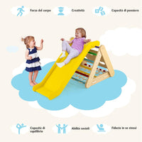 Set 4 in1 Arrampicata per Bambini, Arrampicata a Triangolo con Scivolo, Set di Arrampicata in Legno per Interni e Esterni con Rete di Arrampicata, Carico 50kg, 1 Anni+ (Colorato)