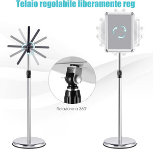 A4 / A3 Supporto Poster Espositore da Pavimento Supporto Menù Pubblicità in Metallo, Girevole e Regolabile in Altezza