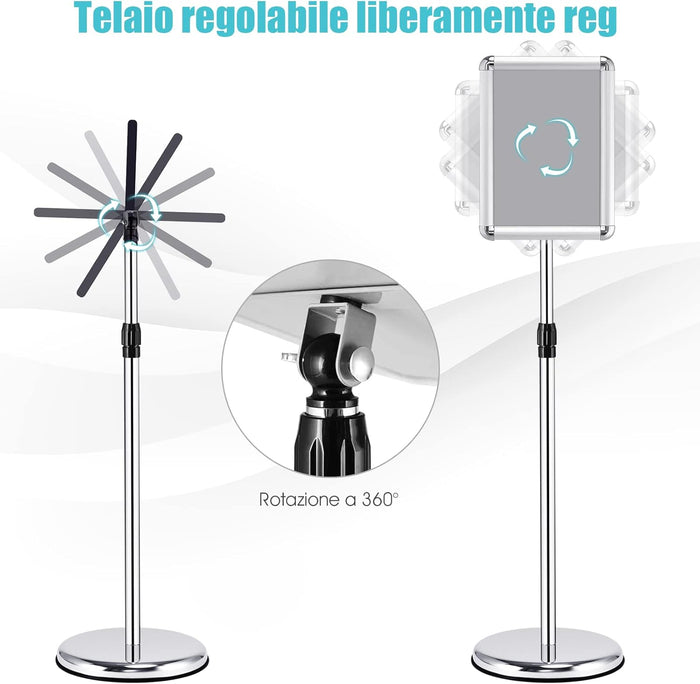 A4 / A3 Supporto Poster Espositore da Pavimento Supporto Menù Pubblicità in Metallo, Girevole e Regolabile in Altezza