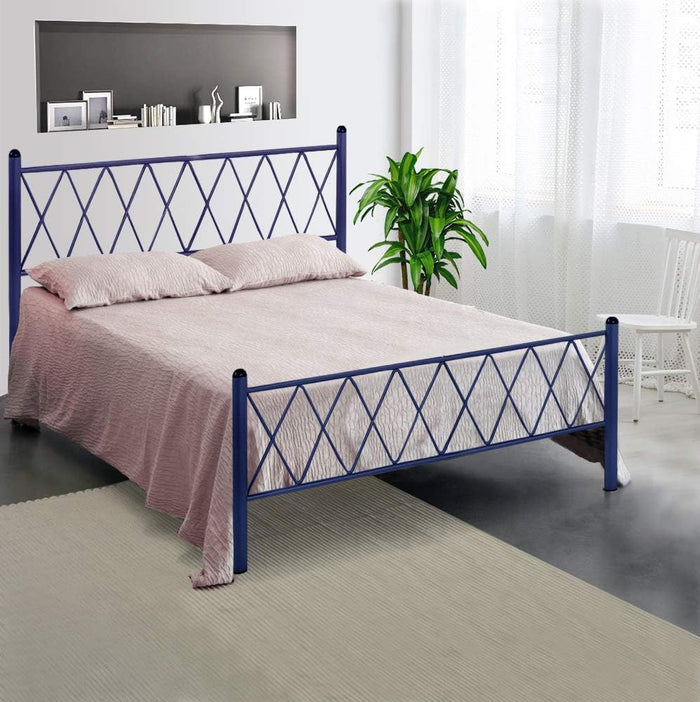 Letto in Ferro Battuto Moderno una piazza e mezza PIRAMIDE cm 120x190 Artigianale colore Blu