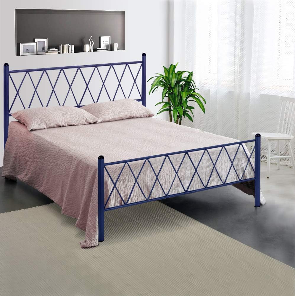 Letto in Ferro Battuto Moderno una piazza e mezza PIRAMIDE cm 120x190 Artigianale colore Blu