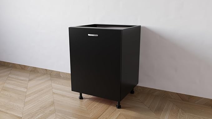 Mobile Base 60 Compreso Di Anta, H 72 Cm L 60 Cm P 55,5 Cm, Spedizione In Kit Nero