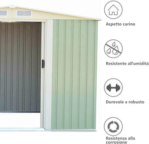 Casetta Porta Attrezzi, Capanni da Esterno con Porta Scorrevole e Tetto a Sella Galvanizzato con Ventilazione, Capannone da Giardino e Cortile, 257 x 205 x 175,5 cm