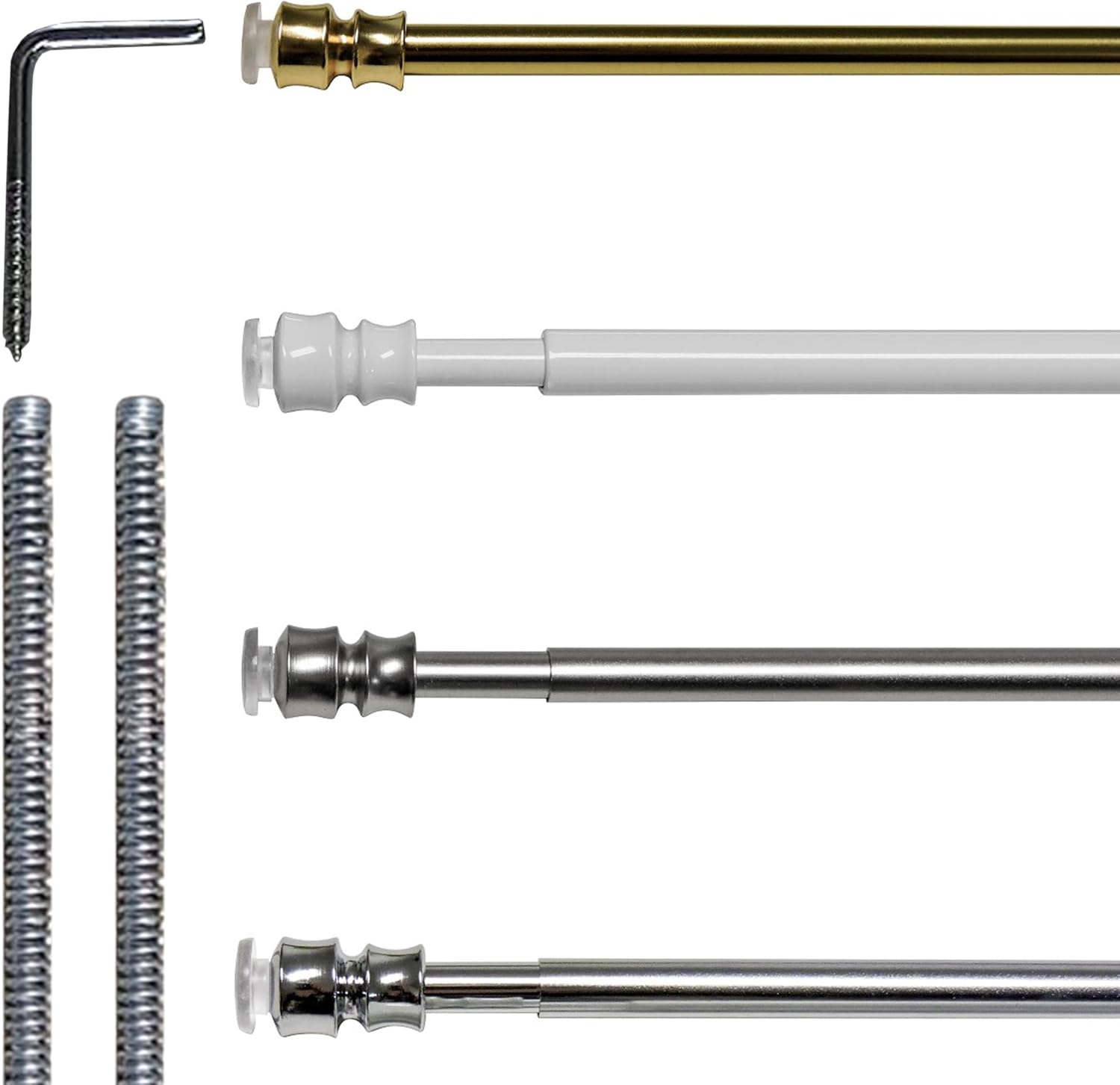 Astine a Molla in Ferro, Coppia Bastoncini Pressione Estensibili 40-50cm - Colore Cromo