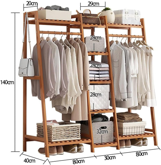 Appendiabiti in bambù, Appendiabiti Indipendente con ripiano Superiore, Appendiabiti con Ripiani, Appendiabiti Aperto, Organizer per riporre Abiti, per Camera da Letto, corridoio, Ingresso