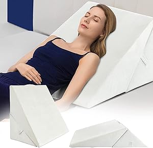 Cuscino a Cuneo per Letto e Divano, Cuscino da Lettura Relax, per Gambe Schiena e Ginocchio, con Fodera Lavabile (Bianco)