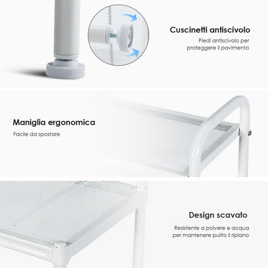 Microonde Scaffale da Cucina per Microonde in Metallo a 4 Ripiani, Carrello per Microonde Scaffalatura Organizzatore Portaoggetti, 60 x 34,5 x 136 cm (Bianco)