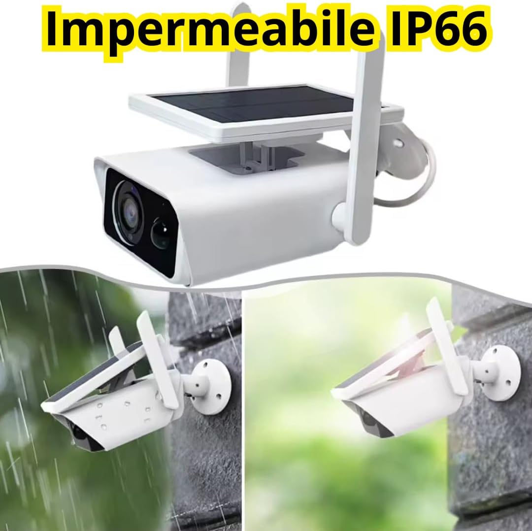 Telecamera WiFi Esterno con Pannello Solare 2MPX, Visione Notturna Infrarossi, Rilevamento Movimento, Audio Bidirezionale, Sicurezza IP con App iCSee e Supporto SD