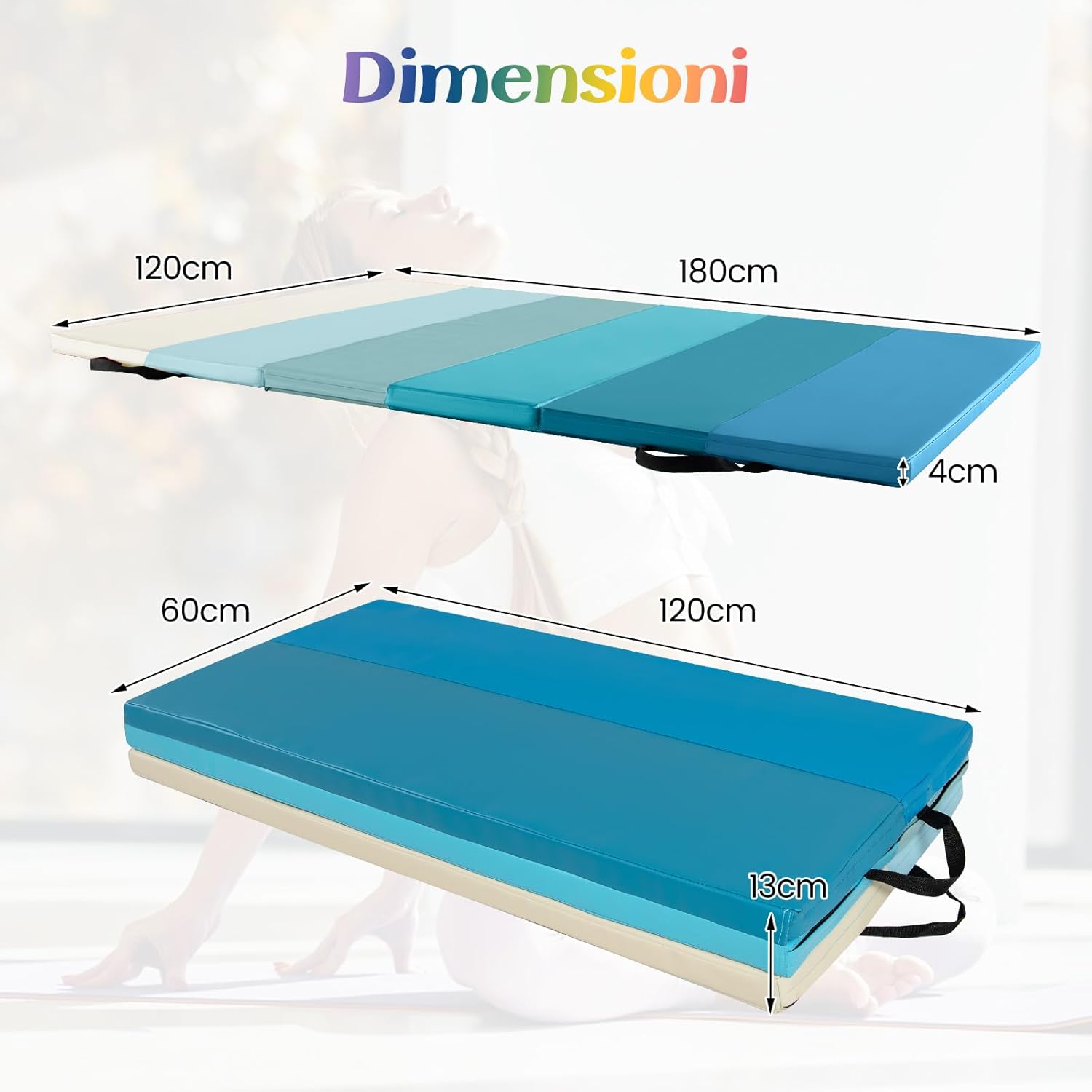 Tappetino da Ginnastica Pieghevole, Tappetino Portatile e Leggero con Maniglie, Tappetino per Yoga e Allenamenti per Stretching e Capriole da Casa e Palestra