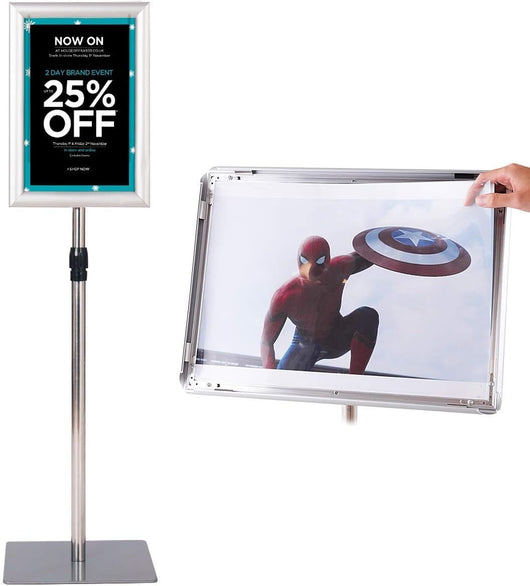 A4 Poster Stand, Espositore da Pavimento, Supporto Poster/Menù per Pubblicità da Terra, Girevole a 360 Gradi, Regolabile in Altezza (Argento A4)