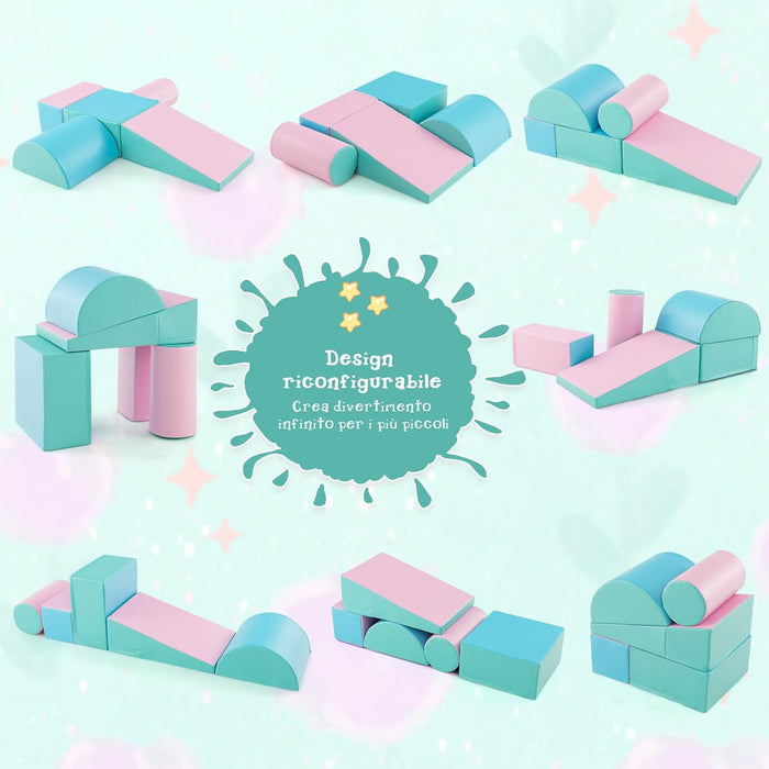 Set di 5 Blocchi con Diverse Forme e Colori, Giocattolo per Arrampicata e Strisciamento, Aiuta i Bambini a Crescere (Verde e rosa chiaro)