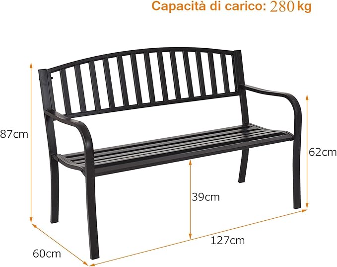 Panchina da Esterno, Panca in Metallo con Schienale Squisito, Braccioli Ergonomici e Sedile Ampio, Panchina da Giardino, Balcone e Cortile, Portata 280 kg (Righe)