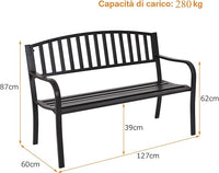 Panchina da Esterno, Panca in Metallo con Schienale Squisito, Braccioli Ergonomici e Sedile Ampio, Panchina da Giardino, Balcone e Cortile, Portata 280 kg (Righe)