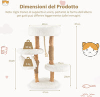 Albero per Gatti in Legno Alto 87 cm con Amaca, Albero Tiragraffi per Gatti a 5 Livelli, con Piattaforma Superiore, Mobile per Gatti da Interno, Bianco