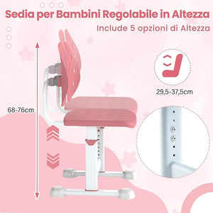 Sedia per Bambini 3+ Anni, Poltrona Ergonomica con Doppi Supporti Dorsali e Seduta Traspirante e Struttura in Metallo Resistente, Sedia Regolabile in Altezza per Camera da Letto (Rosa)