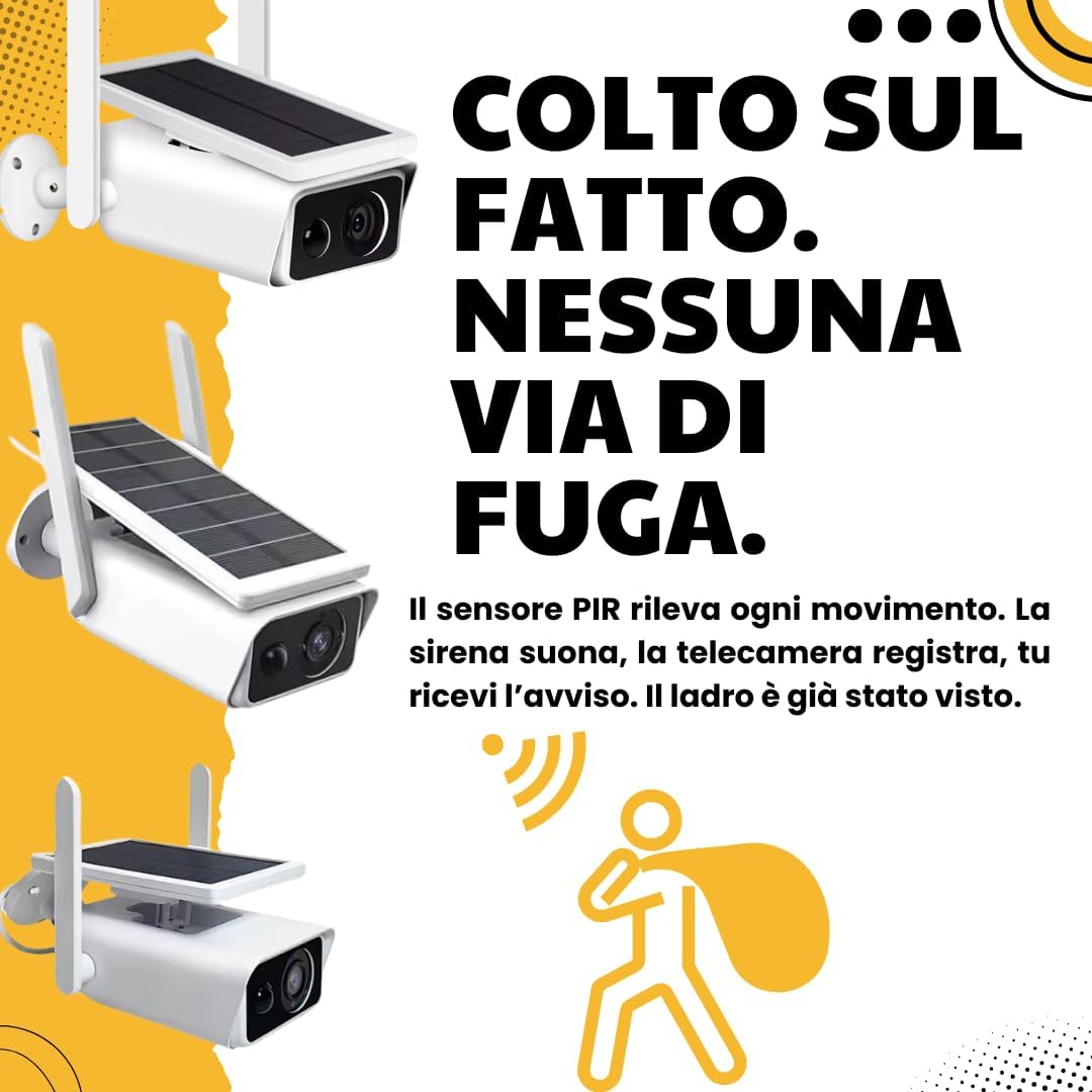 Telecamera WiFi Esterno con Pannello Solare 2MPX, Visione Notturna Infrarossi, Rilevamento Movimento, Audio Bidirezionale, Sicurezza IP con App iCSee e Supporto SD