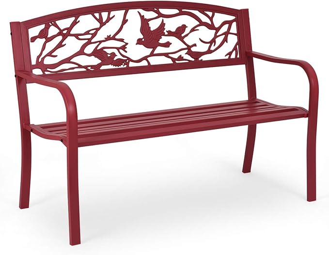 Panchina da Esterno, Panchina in Metallo con Schienale, Sedile Spazioso e Braccioli Ergonomici, Panchina da Giardino, Balcone e Cortile, Portata 280kg, 127 x 59,5 x 62,5 cm