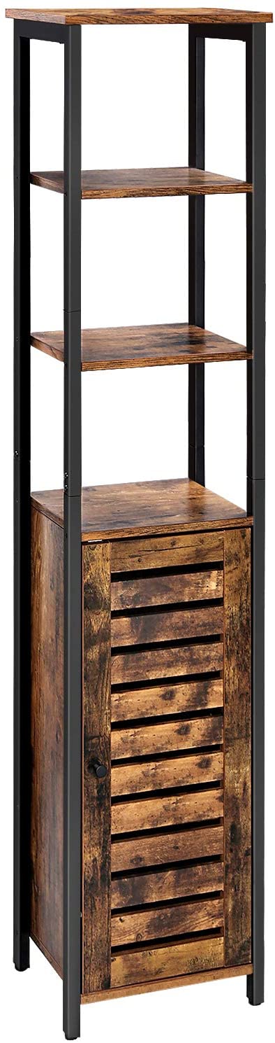 Colonna contenitore mobile alto per bagno soggiorno 37 x 30 x 167 cm stile industriale nero e marrone 12_0000823
