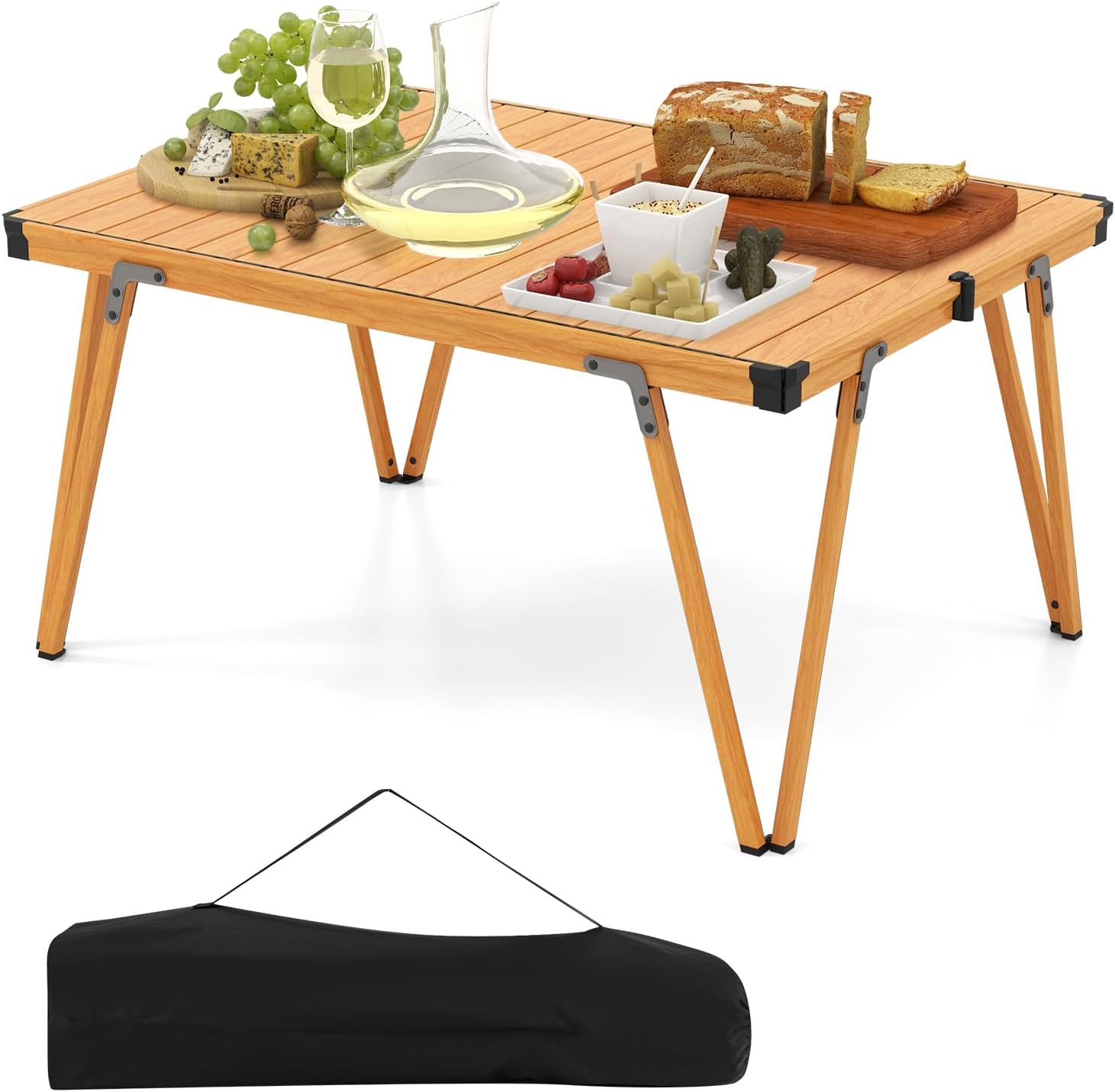 Tavolo da Campeggio Pieghevole, Tavolo da Picnic con Borsa Trasporto e Piano Impermeabile, con Struttura in Alluminio, per Giardino Campeggio, Portata 80 kg (Naturale)