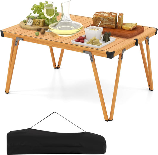 Tavolo da Campeggio Pieghevole, Tavolo da Picnic con Borsa Trasporto e Piano Impermeabile, con Struttura in Alluminio, per Giardino Campeggio, Portata 80 kg (Naturale)