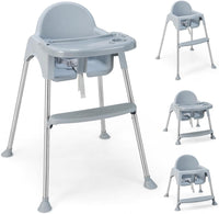 4 in 1 Seggiolone Papa per Bambini, Seggiolone per Neonati con Doppio Vassoio Rimovibile a 2 Posizioni, Cintura di Sicurezza e Poggiapiedi, per Bambini 6-36 Mesi (Grigio)