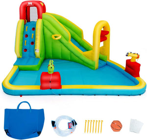 Parco Aquatico Gonfiabile Grande con Scivolo, Pistole Spara Acqua, Scala d'arrampicamento e Canestro