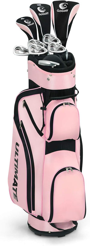 Set di Mazze da Golf per Donne, Include Driver in Lega di Alluminio, Legno da Fairway 3, Ibrido 4, Ferri 6, 7, 8 e 9, Putter, Sacca da Golf con Cinghie, Rosa, 24 x 24 x 115,5 cm