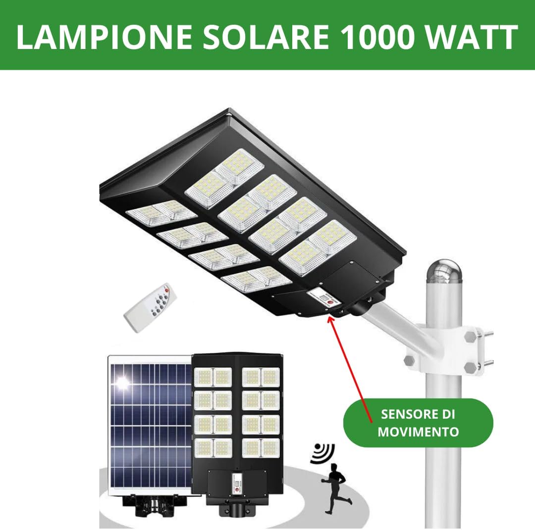 Lampione LED Esterno con Pannello Solare 1000W 6500K Bianco Freddo