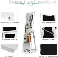 Specchiera da Terra Autoportante a Figura Intera, Specchio Rettangolare, in Legno (Bianco)