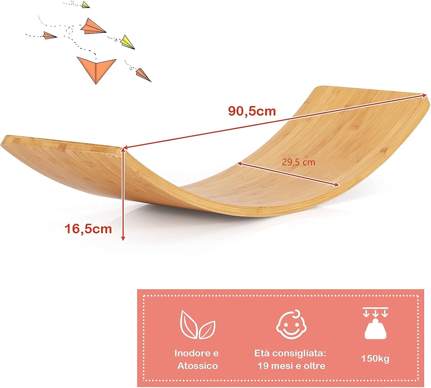Balance Board di Legno, Pedana di Equilibrio, Tavola Curva per Yoga, Tavola Oscillante Naturala per Bambini e Adulti