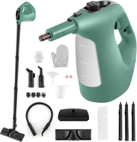 1500W Pulitore a Vapore Portatile, Macchina a Vapore con Serbatoio d'Acqua da 400 ml Blocco per Bambini e Kit di Accessori da 14 Pezzi, 33x13x24,5 cm (Verde)