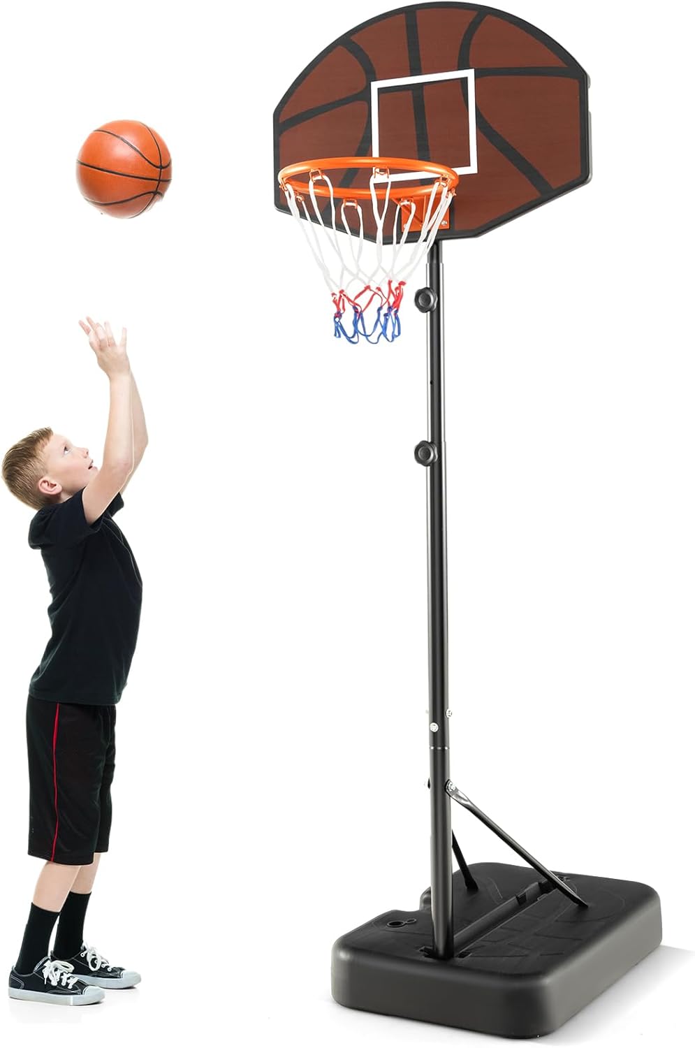 Canestro da Basket Portatile e Regolabile in Altezza da 172 a 200 CM, Canestro da Basket per Bambini da Esterno ed Interno con Tabellone Antiproiettile e Base Stabile Riempibile