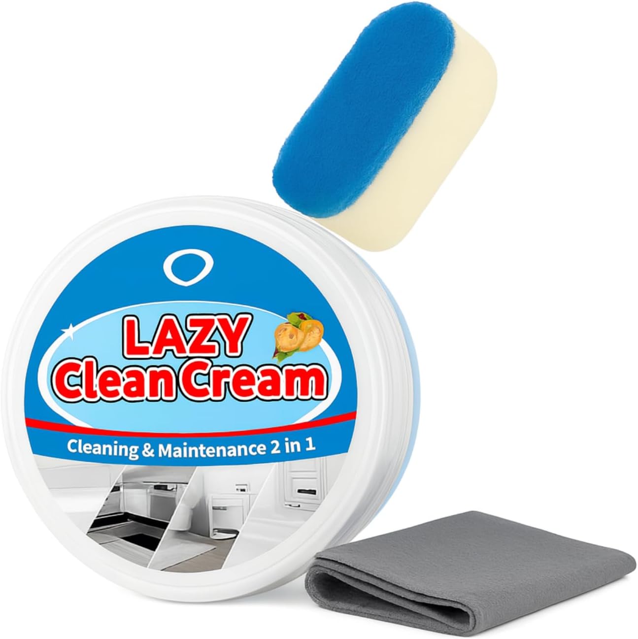 Pasta Pulente Multiuso 400g, con Spugna + Panno Magico Microfibra, Anticalcare Doccia, Azione Antigoccia, Brilla Acciaio, Vetri e Superfici, Detergente Universale Biodegradabile.